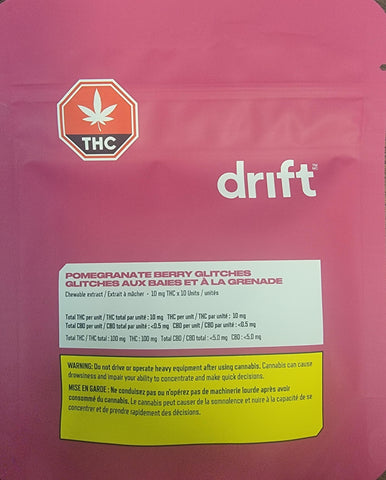 Drift: Pomegranate Berry Glitches 10pk 100mg THC (Sativa)